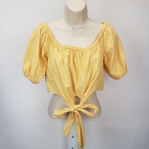 Zara yellow gingham off the shoulder crop top size small